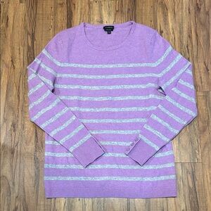 Talbots Lavender and Gray Striped Crewneck Sweater